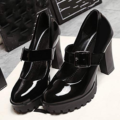 Alsoloveu Women Platform Mary Jane Patent Leather Pumps Chunky High Heel with Ankle Strap3