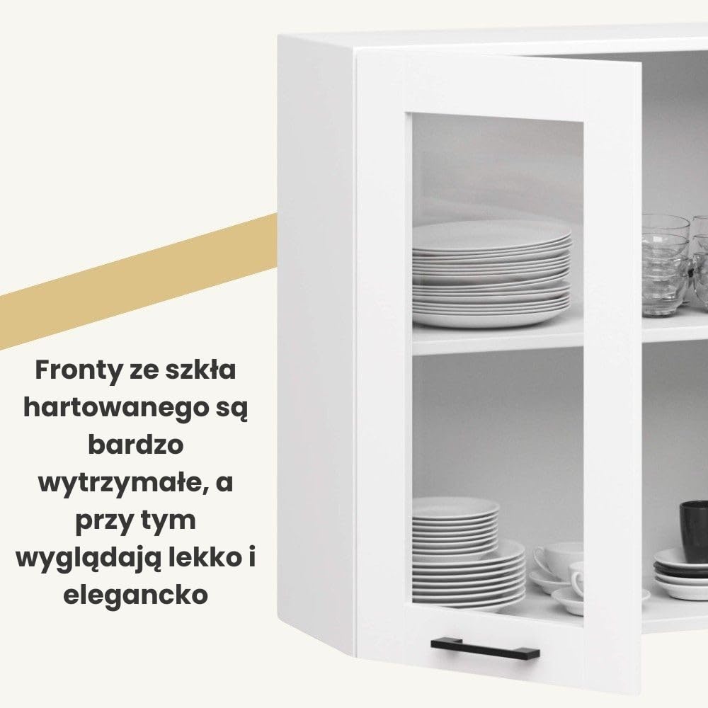 AKORD | Pensile da Cucina a Parete - Vetrina Sospesa in Vetro 80 cm, H720 | 2 Ripiani e 2 Anta Armadio da Cucina | Componibile Mobili da Cucine Armadi | Pannello laminato | Bianco