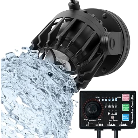 Waatoos Aquarium Wave Maker with Controller, 3432GPH DC Circulation Pump for Magnetic Suction Base, Adjustable Power Heads for 60-150 Gal Freshwater and Saltwater Tanks (40W) Cover