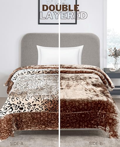 Image of Petals Dreams Blanket Single Bed for Heavy Winter,1100 GSM, 2 Ply, Cloudy Mink Blanket (170x230 cm) (Leopard 02)