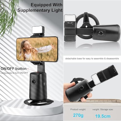 Image of AI Auto Face Tracking Tripod - 360 Rotating Phone Holder Stand for Video Recording, Vlogging & Live Streaming - Rechargeable, No App Required