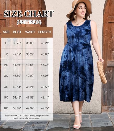 Image of LARACE Women's Plus Size Sleeveless Maxi Dress Casual Crew Neck Pleated Flowy Long Dresses with Pockets L-6XL