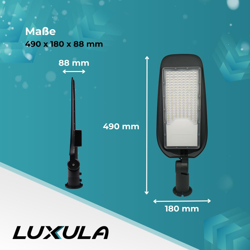 LUXULA LED Straßenlaterne 50W 2 Stück, 5800 Lumen, 5000K Neutralweiß, IP65 Wasserdicht, Mastleuchte, Straßenlampe, Aussenleuchte, Wegeleuchte für Hof, Parkplatz, Einfahrt und Gartenwege