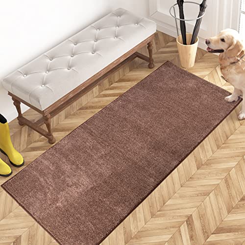 PURRUGS Dirt Trapping Door Mat 24" x 59", Non-Slip Machine Washable Entry Rug, Shoe Scraper, Dog Doormat, Super Absorbent Welcome Mat for Front & Back Door, Muddy Shoes & Paws, Brown-Light Cream