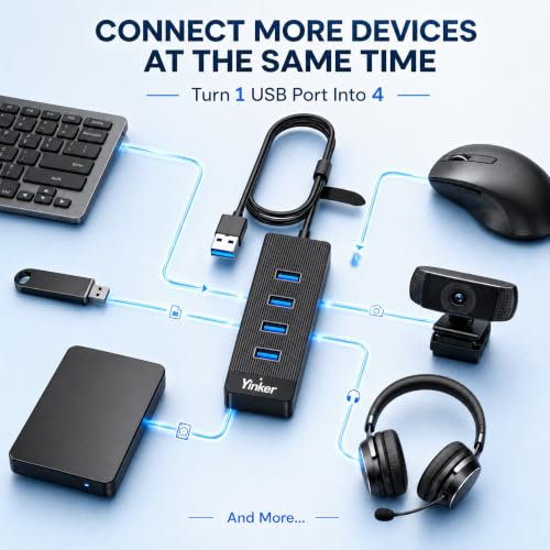 Image of USB 3.0 Hub Long Cable 10FT, 4 Port USB Extension Data Cable USB Dock Extender for Desktop PC Laptop Mac, Windows, 5Gbps