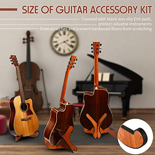 Wooden Guitar Stand with RoseWood Guitar Capo and Guitar Picks, X-Frame Style Portable String Instrument Holder with Soft Edge for Universal Acoustic Electric Classical Guitar Bass Banjo