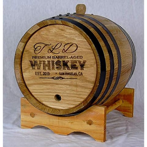 Personalized Engraved American White Oak Aging Barrels (2 Liter) - New Wood Barrels For Aging Whiskey, Bourbon, Wine, Scotch, Rum, & More | Personalized Design Template RHB155 Cover
