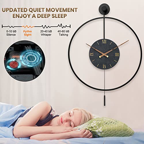 Image of Large Modern Wall Clock,Wall Clocks for Living Room Decor,Classical Silent Metal Minimalist Walnut Dial,Big Decorative Farmhouse Pendulum Wall Clock With Walnut Pointers for Office,Dining Room