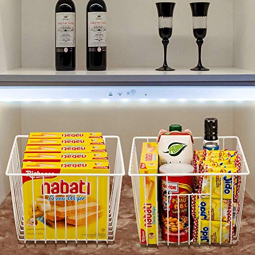 Ipegtop Deep Refrigerator Freezer Baskets, Large Household Wire Storage Basket Bins Organizer With Handles For Kitchen, Pantry, Freezer, Cabinet, Closets, Pearl White, Set Of 3 #TOP2