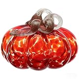 MHFOOU Halloween Glass Pumpkin Decoration, Hand Blown Glass Pumpkin Figurine Clear Glasses Desktop Decor for Fall Harvest Halloween Thanksgiving Party