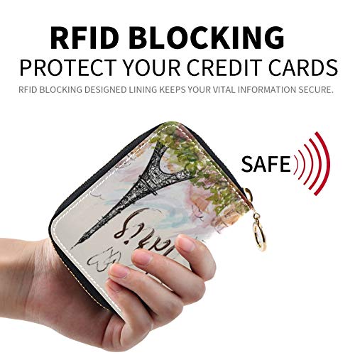 susiyo Stylish Pattern Paris Eiffel Tower Credit Card Wallet, RFID Blocking Compact Women Leather Card Holder Zipper Purse2