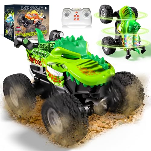 Monster Trucks Toys,2.4GHz Remote Control Car For Boys 4-7,Dinosaur Metal Shell & RGB Light,360Â° Spin & Walk Upright, With Built-In USB-C Rechargeable Battery,Christmas& Birthday Creativity Gifts.