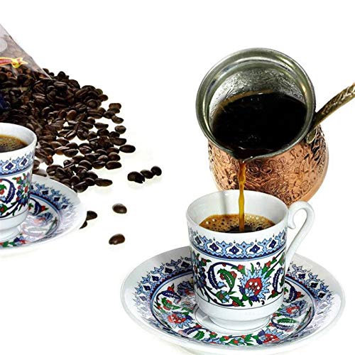 Tazas cafe, Taza de café turca y griega Plus Plato de porcelana delgada con pintura a mano auténtica con estilo… - Imagen 4