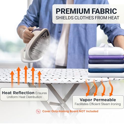 Image of Ironing Board Cover and Pad 15 inchx54 inch Extra Thick Natural Cotton, Scorch and Stain Resistant Padding, Standard Size Iron Board Cover with Fasteners Heavy Duty Elastic Edge, Heatproof Boomerang