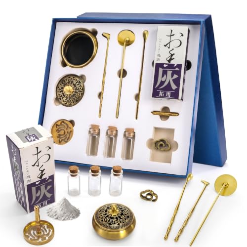 Noamus 12 Pcs Incense Burner Kit Brass Powder Ash Making Set with Censer Chinese Incense Art Mold Press Tool Home Fragrance Holder in Gift Box for Relaxation Meditation Yoga Aromatherapy