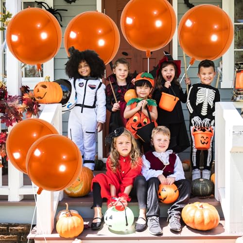 Image of Laacky's Round 4D Orange Mylar Balloons - 22 Inch, 6 Pack | Metallic Halloween Balloons for Orange Decorations