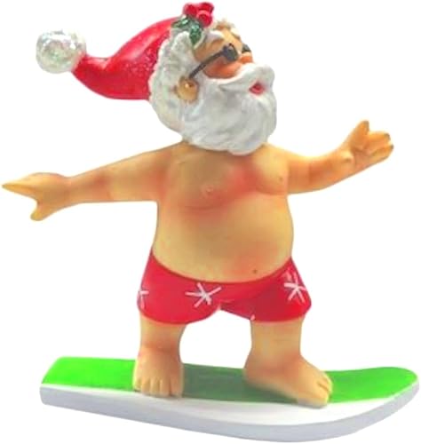 The Bridge Collection Figura de Papá Noel surfista de 4 pulgadas, decoración navideña, hogar para las fiestas
