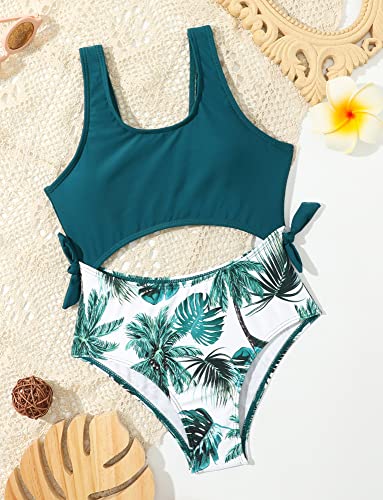 Image of SEAUR Girls One Piece Swimsuits Summer Beach Hawaiian Bathing Suits Kids Colorblock Swimsuit Cute Printed Cutout Swimwear