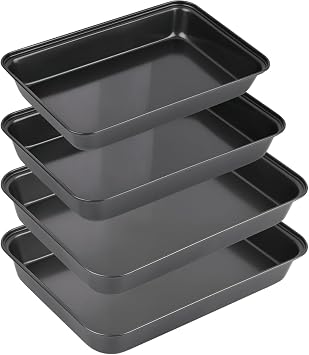 Baking Trays for Oven Non Stick, Oven Trays Non Stick Set of 4, Black Heavy Duty Carbon Steel Cooking Trays, Roasting Tin, PFOA Free, Deep Baking Tray, for Cooking, Roasting - L, M, S