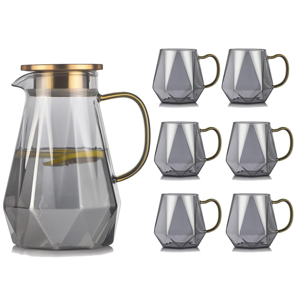 Jarra Agua Fria Juego de té de cristal de diamante, tetera, jarra de agua fría y caliente, cafetera transparente, tetera, botella de agua, tarro, jarra, tetera resistente al calor Jarra Agua Detox Fru