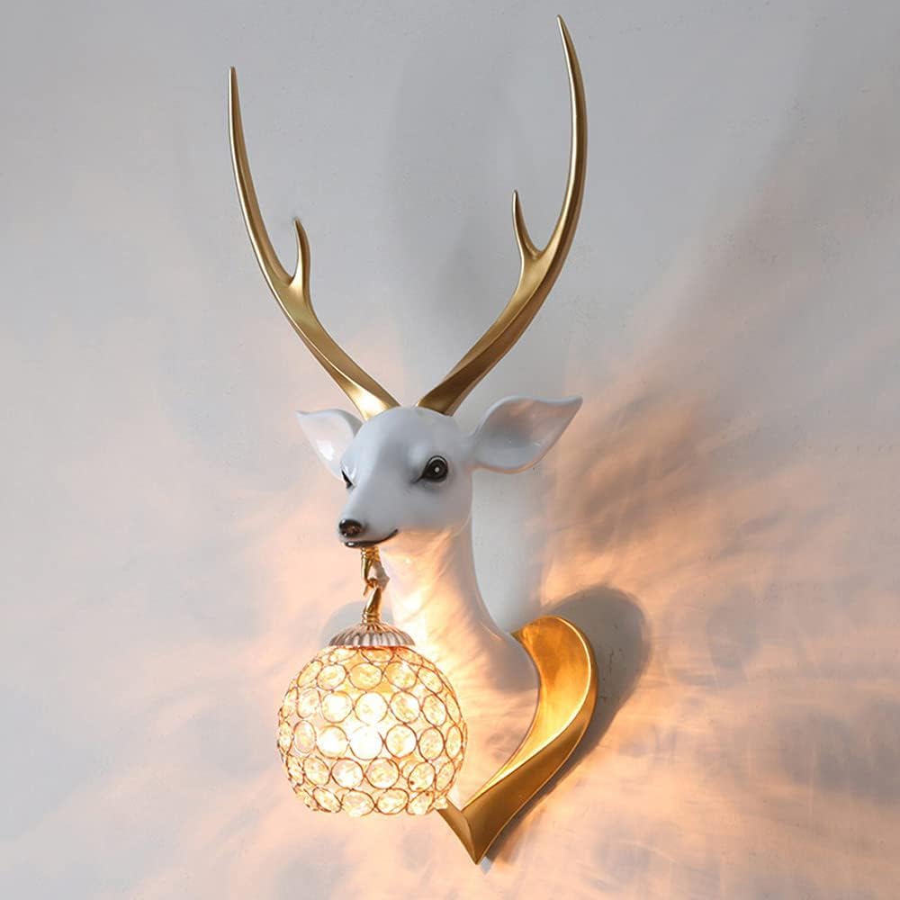 HPTHLY Wall Sconce Compatible With Deer Head, Deer Head Wall Lamp, Indoor Wall Lamps Antler Wall Light, Retro Led Deer Sconce Lamp, Wall Mounted Wall Light,Luxury (White)