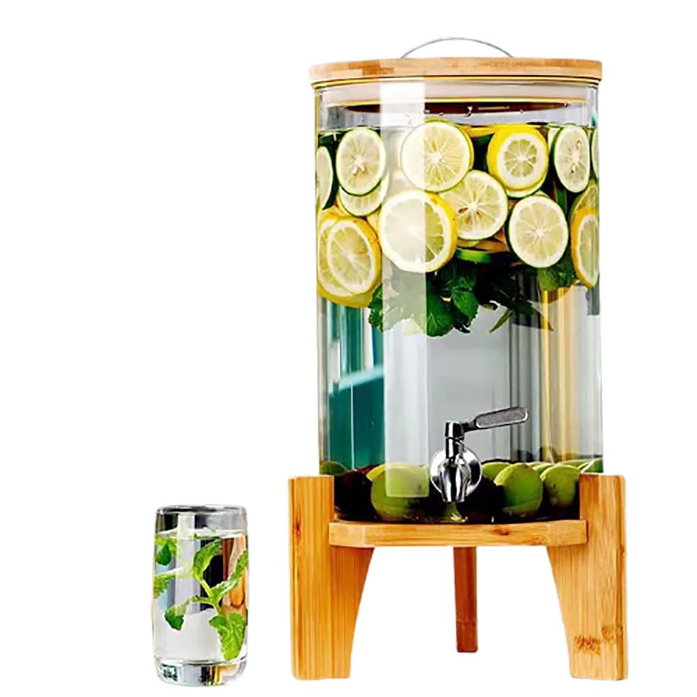 ASerZenith Glass Drink Dispenser With Spigot And Wooden Stand,/7.5L/10L Beverage Dispensers, Jar Drinks Dispenser For Party Drink, Juice, Iced Tea, Lemonade, Cold Brew(10L)