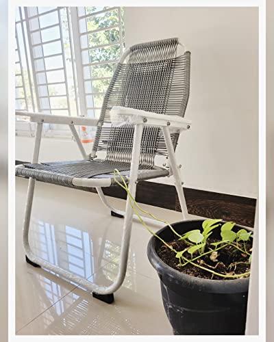 Image of Folding Chair with Arm Rest I Foldable Easy Chair I Steel Pipe Wire Chair I Grey and White