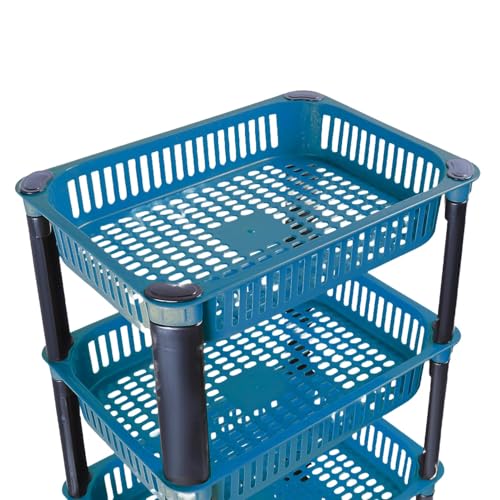 Image of Multipurpose Plastic Storage Rack for Kitchen | Foldable Vegetable & Fruit Organizer Stand for Onion, Potato, Sabji | Countertop Multi-Layer Basket Rack for Home, (Blue, 2 layer)