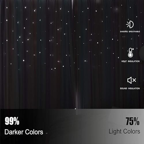 Miniatura 10 de UNISTAR 2 paneles de cortinas opacas y transparentes con estrellas para dormitorio, niñas, habitación de bebé, doble capa con recorte de estrellas,