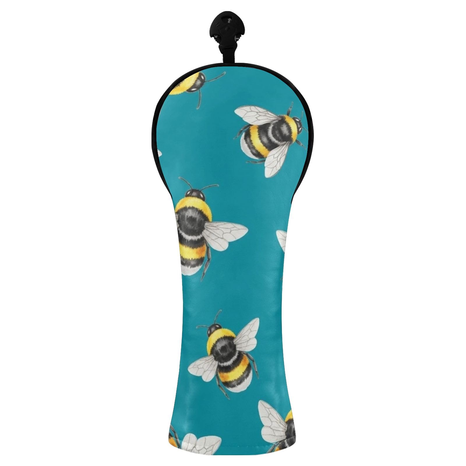 Cute Bees Blue Green Golf Club Head Covers for Women Men PU Leather Golf Headcovers with Interchangeable Tags for Wood Hybrid Driver