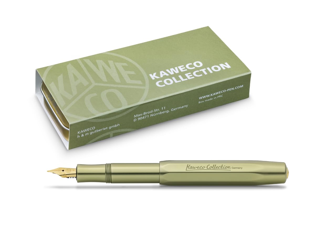 Kaweco COLLECTION Pióro wieczne Olivine I, aluminiowe pióro wieczne premium ze stalową stalówką do wkładów atramentowych, w tym metalowe pudełko, ekskluzywne pióro 12,7 cm, stalówka: M (średni)