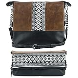 K&Bo Juniper Women’s Chain Crossbody Handbag Purse Brown, Boho Embroidered Medium, Converts to Clutch Bag, Lightweight