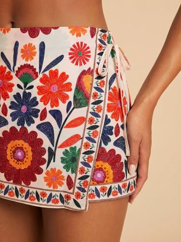 Image of SweatyRocks Women's Boho Mini Skirts Floral Shorts Tie Side Wrap Skorts