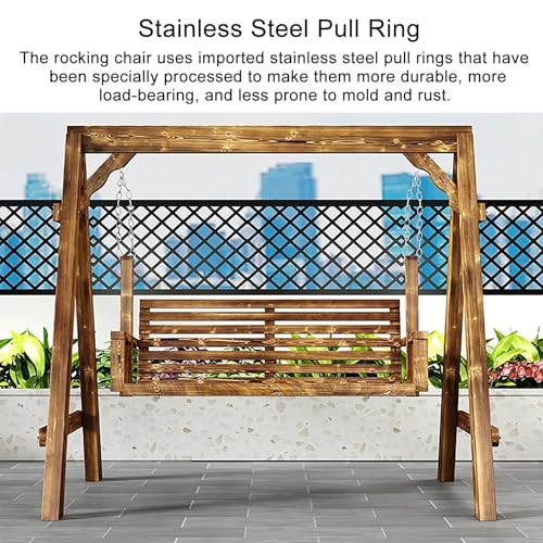 Altalena Hollywood in legno con supporto, panca a 2 posti, altalena da patio con schienale e braccioli, perfetta per giardino, terrazza, cortile, piscina, capacità 362,9 kg