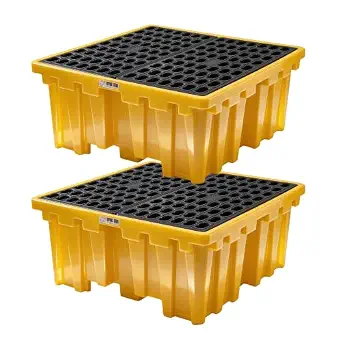Spill Ready IBC Spill Containment Pallet - 62" x 62" x 28" - 290 Gallon Sump, 8800 Lbs Capacity, 2-Way Forklift Pockets, Yellow (2-Pack)