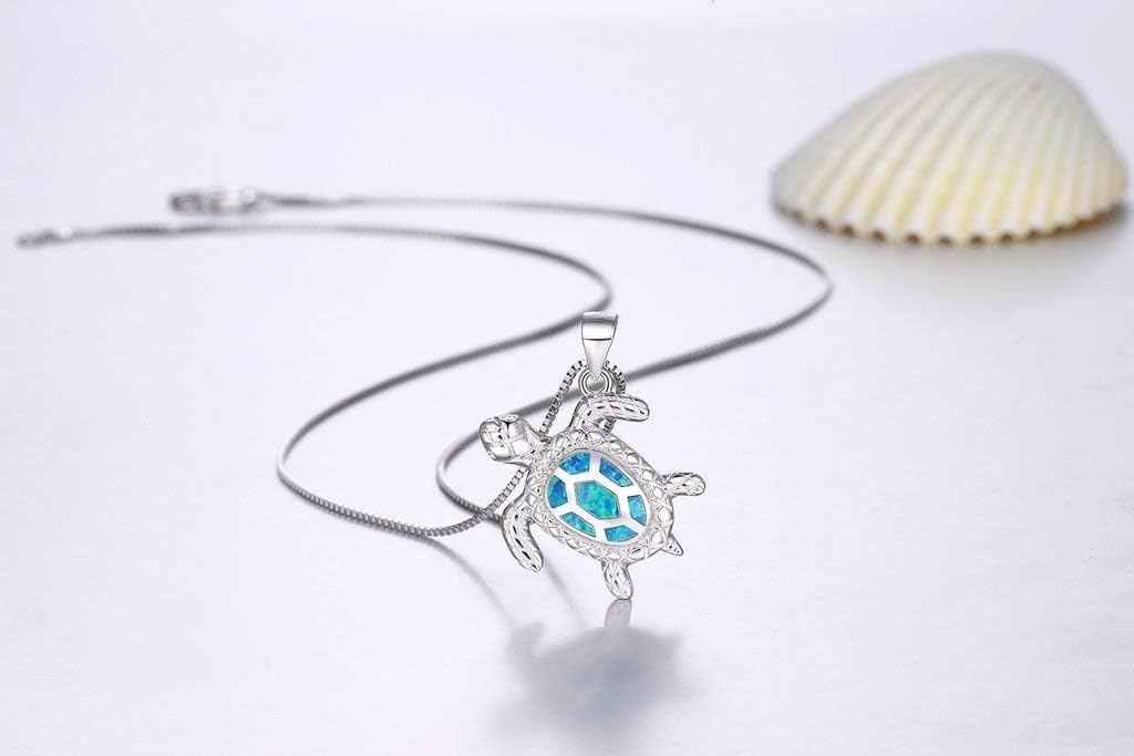 Blue Opal Sea Turtle Necklace Sterling Silver Necklace Fine Jewelry For Women Gifts - Image 3