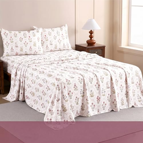 Image of Ishro Home Premium Bedsheet for Double Bed with 2 Pillow Covers - Cloud Cotton Bedsheet, Soft, Silky Smooth & Wrinkle Resistant, Luxury Printed Design (Flat Double Bed Size, Agra Meadow)