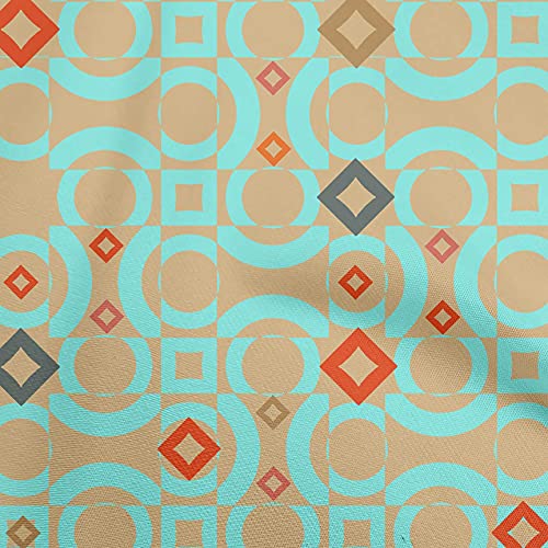 oneOone Cotton Flex Turquoise Blue Fabric Geometric Craft Projects Decor Fabric Printed By The Yard 40 Inch Wide-BA