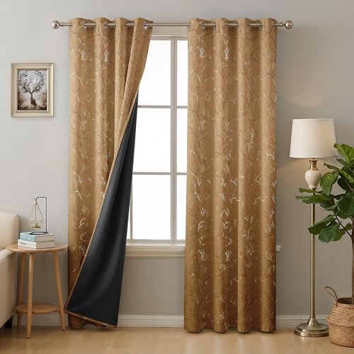 FABREEVA True Blackout Window Curtains 5 Feet-Room Darkening Drapes Black Backing,Thermal Insulated,Steel Groomet Living Room,Bedroom,4 Piece (45W×60L Inch,Foil Floral,Mouse) Deal