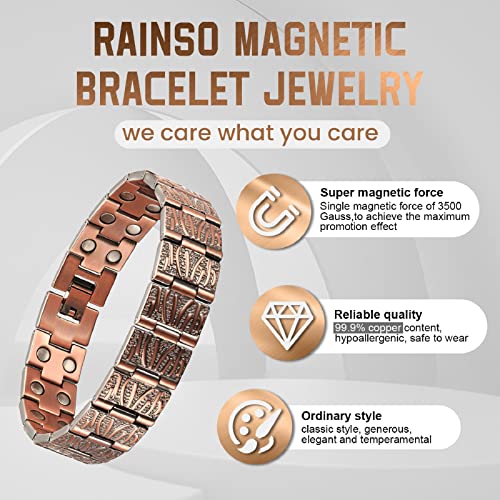 RainSo 99.99% Men Double Row Pure Copper Magnetic Bracelet for Men 3500 Gauss with Gift Box Adjustable4