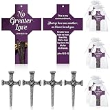 Supervitae 24 Pcs/ 12 Sets No Greater Love Lent Bookmark Gift Bulk, Include 12 John 15: 12-13 Christian Bookmarks 12 Nail Cross Pin for Adult Church Party Favors