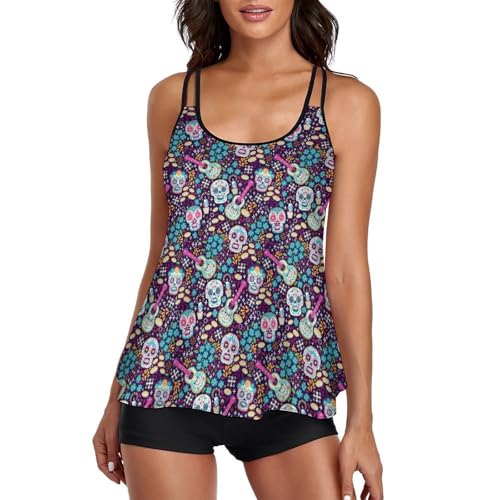 Tankini mexicano Dia de Muertos para mujer con pantalones cortos antitirones