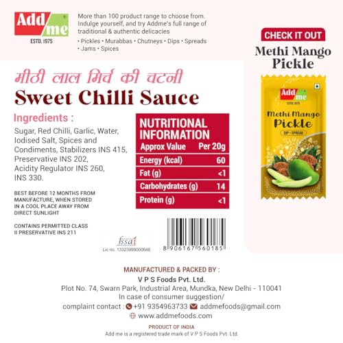 Image of Add me sweet Chilli garlic Sauce 48 sachets of 12gm each sweet & spicy | Dips | lahsun lal mirch ki meethi chutney Spread 48 Sachets 576 Grams