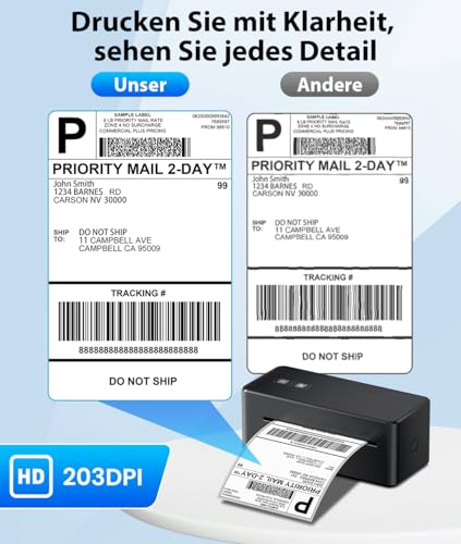 ASprink DHL Etikettendrucker mit Bluetooth, 4x6 Versandetiketten Drucker, 2410BT Thermodrucker, Versandlabel Drucker Kompatibel für Barcode, Amazon, DHL, Etsy, DPD, UPS, Shopify, Schwarz