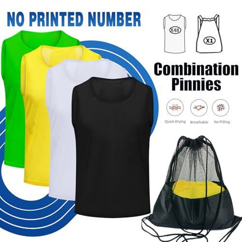 Image of 12 /24 /48Pcs Soccer Pinnies Youth, Scrimmage Team Practice Vests | Mesh Printed and Unprinted Numbers Team Pennies for Basketball Soccer Football Bibs Adults Kids