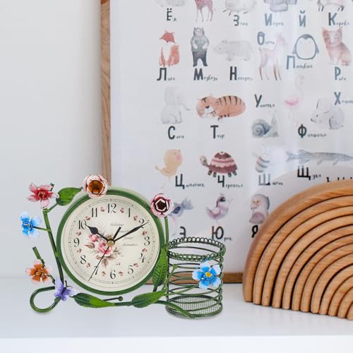 Reloj silencioso vintage de sobremesa con esfera de vidrio y hierro forjado 8