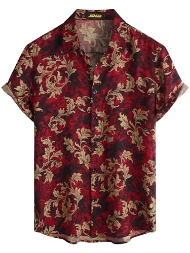 Image of JOTOOK Mens Hawaiian Shirt Short Sleeve Button Down Tropical Shirts Casual Floral Summer Beach Shirt
