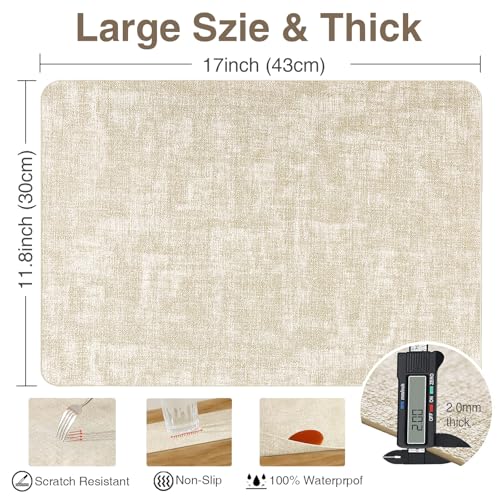 Faux Leather Placemats Set of 6, Heat Resistant Wipeable Washable PVC Place Mats, Reversible Waterproof Oil Proof Table Mats for Kitchen Dining Party Indoor Outdoor, 12" x 17", Beige