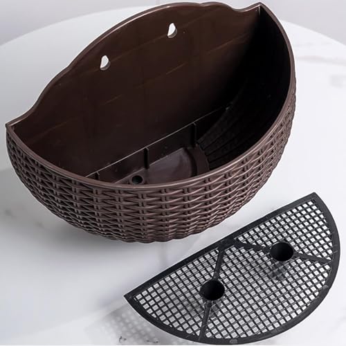 Fioriera sospesa in rattan, cestino semicircolare da parete per fiori, supporto decorativo per giardino, balcone, portico e recinzione, uso interno ed esterno