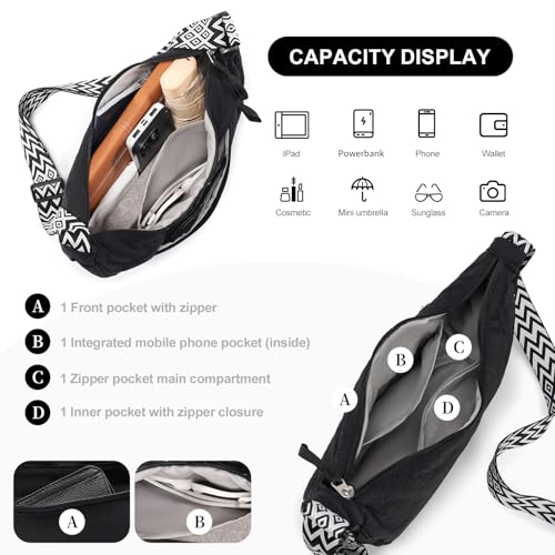 Pomelo Best Half Moon Crossbody Bag for Women and Men, Lightweight Nylon Sling Creacent Bags Dumpling with Guitar Strap for Travel, Sport, Hiking, Daily Use — view 3